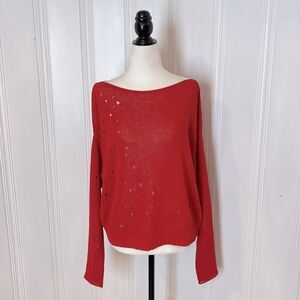 SARAH PACINI ragged red fine knit sweater